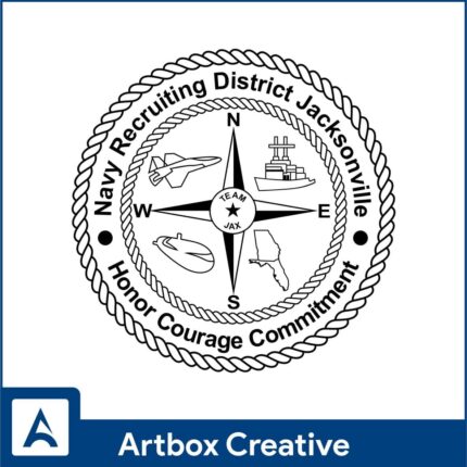 Navy recruiting logo with compass and symbols of honor, and commitment for Jacksonville district