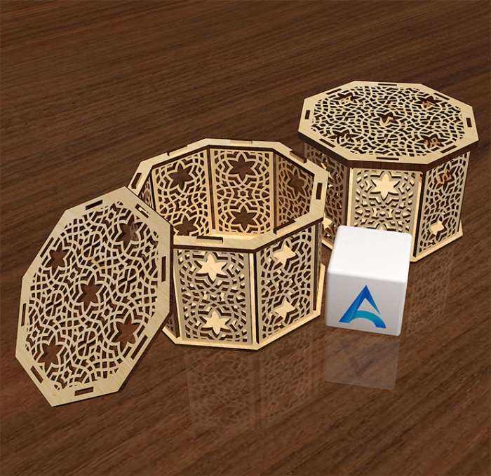Laser cut box octagon with artbox logo